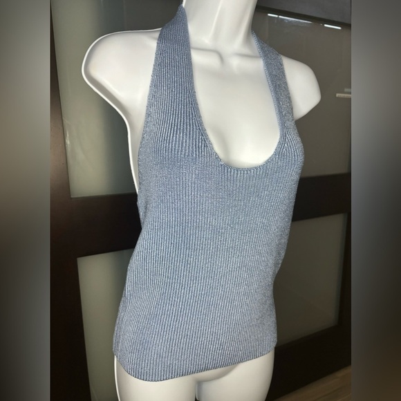 New Vice Ribbed Halter Blue Top Size Large - Picture 3 of 9